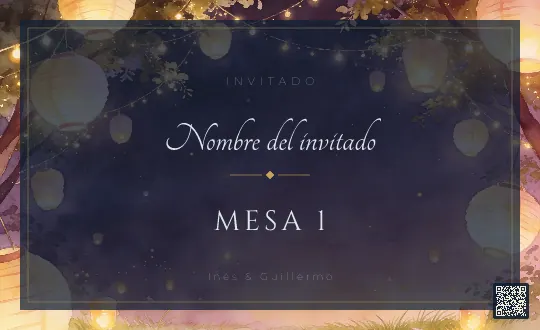 Tarjeta de mesa para la plantilla Farolillos en el Jardín