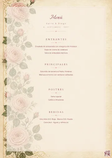 Menú de boda para la plantilla Jardín Inglés