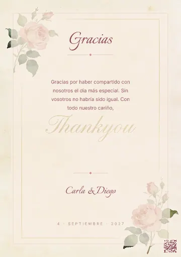 Tarjeta de agradecimiento para la plantilla Jardín Inglés