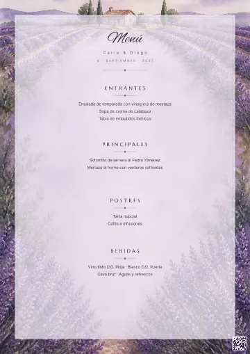 Menú de boda para la plantilla Lavanda de Provence