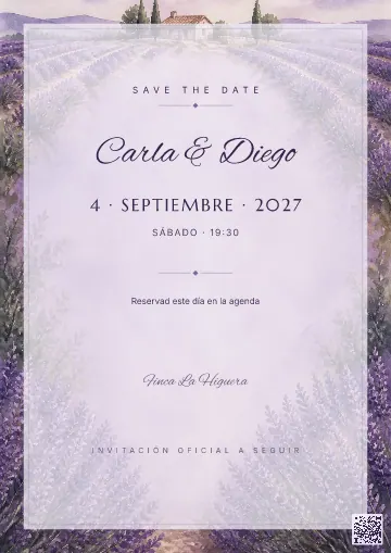 Save the Date para la plantilla Lavanda de Provence