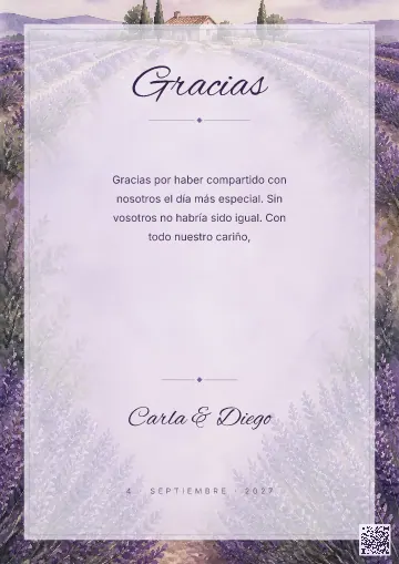 Tarjeta de agradecimiento para la plantilla Lavanda de Provence