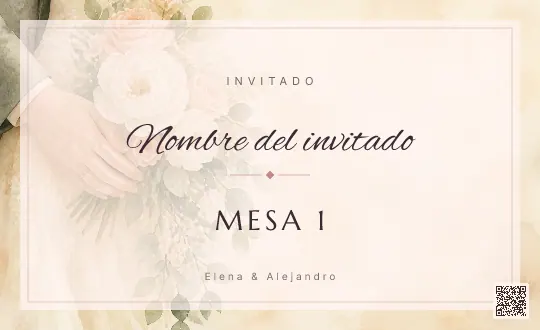Tarjeta de mesa para la plantilla Manos con Ramo (horizontal)