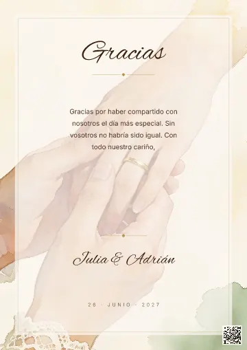 Tarjeta de agradecimiento para la plantilla Manos Entrelazadas