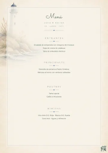 Menú de boda para la plantilla Marina Costera
