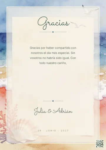 Tarjeta de agradecimiento para la plantilla Marina Costera