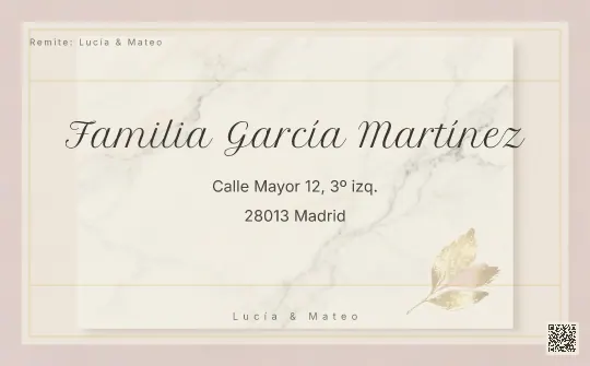 Etiqueta de sobre para la plantilla Mármol Dorado
