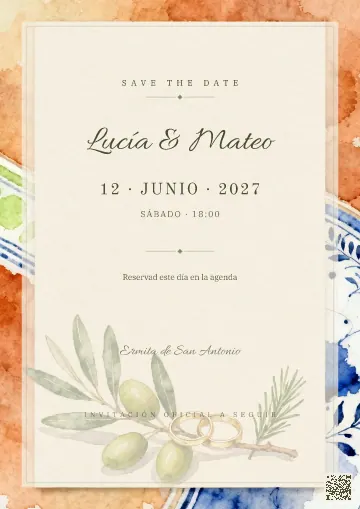 Save the Date para la plantilla Mediterráneo Olivar