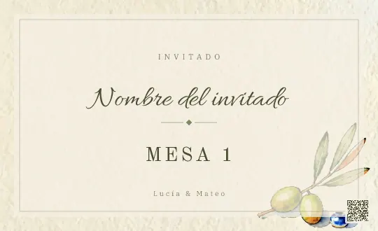 Tarjeta de mesa para la plantilla Mediterráneo Olivar