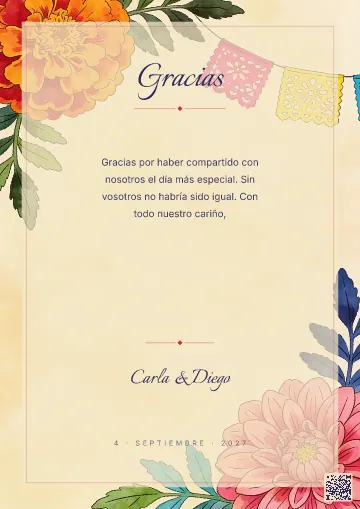 Tarjeta de agradecimiento para la plantilla Mexicano Floral