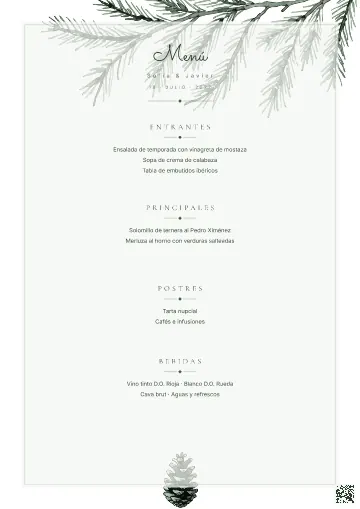 Menú de boda para la plantilla Nórdico Bosque Pino