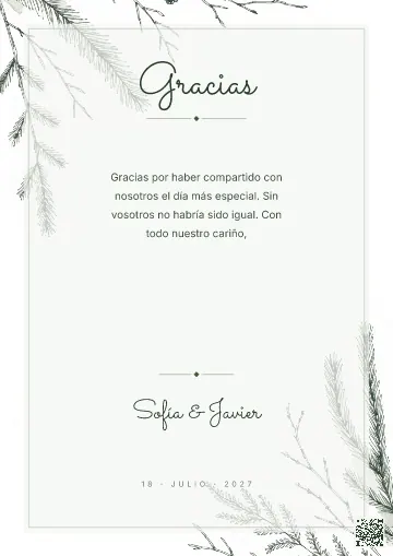 Tarjeta de agradecimiento para la plantilla Nórdico Bosque Pino