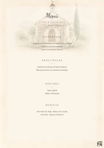 Menú de boda para la plantilla Nupcial Acuarela