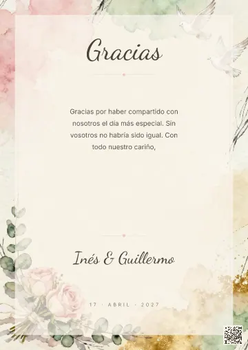 Tarjeta de agradecimiento para la plantilla Nupcial Acuarela