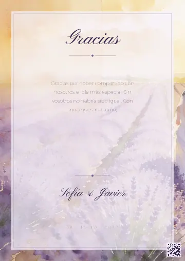Tarjeta de agradecimiento para la plantilla Pareja en Campo de Lavanda