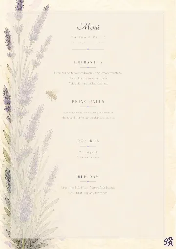 Menú de boda para la plantilla Provenzal Lavanda