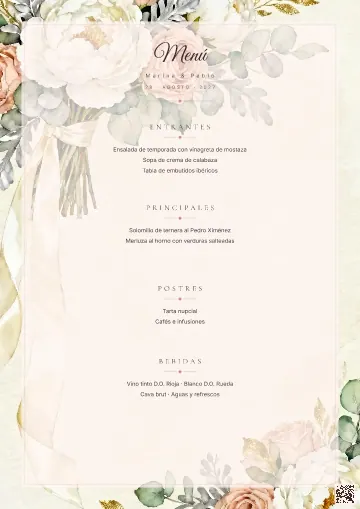Menú de boda para la plantilla Ramo de Novia