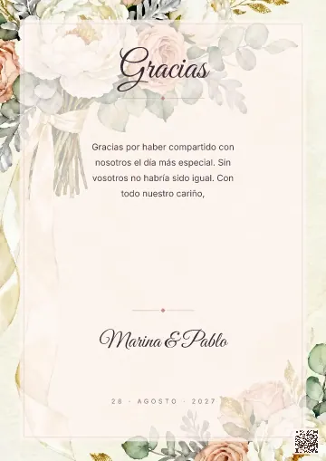 Tarjeta de agradecimiento para la plantilla Ramo de Novia