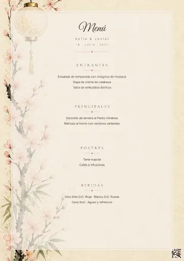 Menú de boda para la plantilla Sakura Japón