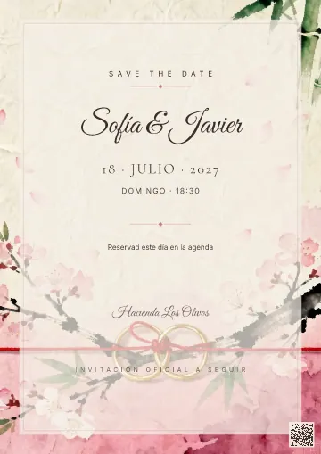 Save the Date para la plantilla Sakura Japón