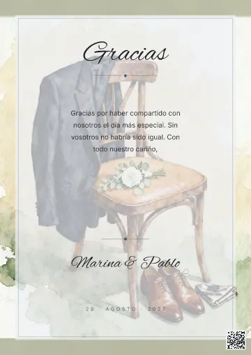 Tarjeta de agradecimiento para la plantilla Traje de Novio