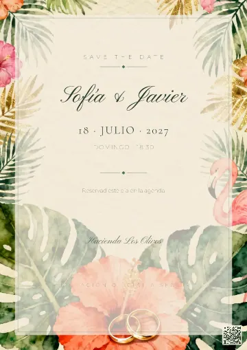 Save the Date para la plantilla Tropical Palmeras