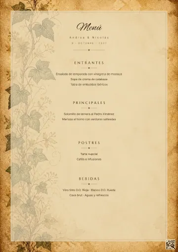 Menú de boda para la plantilla Vintage Botánico