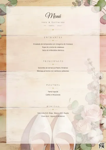 Menú de boda para la plantilla Zapatos y Ramo