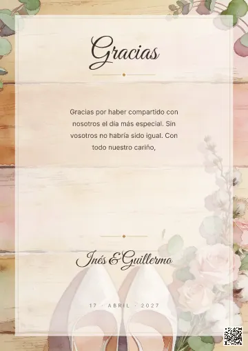 Tarjeta de agradecimiento para la plantilla Zapatos y Ramo